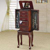 New Queen Anne Style Jewelry Chest In A Cherry Finish *Mirror & Felt 