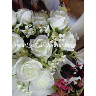   13 Artificial Silk Rose 4 Flowers Floral Wedding Bouquet Arrangement
