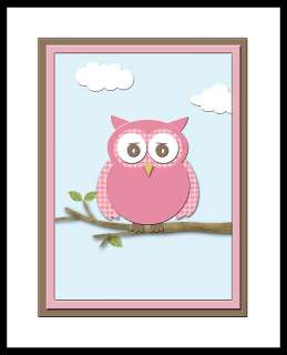   Hayley Bedding Set Pink Owls Girls room wall art three prints  