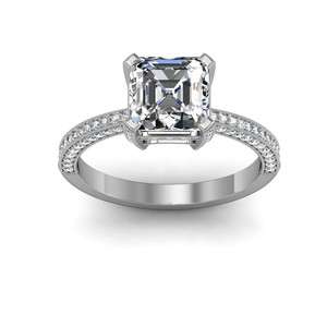 71Ct Asscher Cut Diamond Engagement Wedding Ring Platinum Micro Pave 