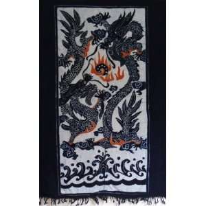 Chinese Folk Art Batik Tapestry Curtain Dragon
