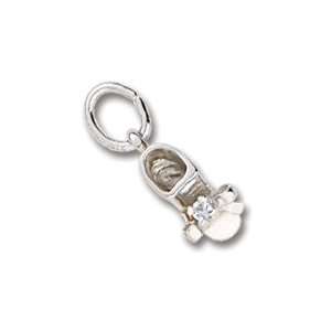   Charms Baby Shoe Charm with Simulated Aquamarine, Sterling Silver