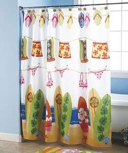   Tropical Beach/ Surfer Fabric Shower Curtain Flip Flop Designs  
