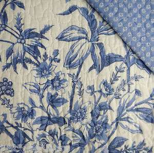 LAURA ASHLEY BEDFORD BLUE TOILE 3pc KING QUILT SET NEW SHABBY ROSE 