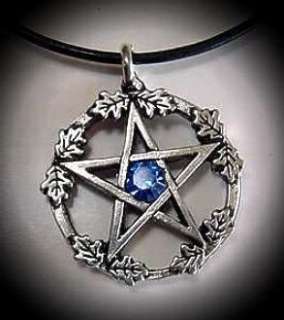  Leaf Pentacle Pentagram Necklace Wicca Birthstone for September  