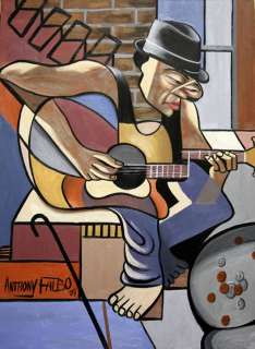 SINGING THE BLUES MUSIC ORIGINAL OIL PAINTING GUITAR JAZZ SOUL ANTHONY 