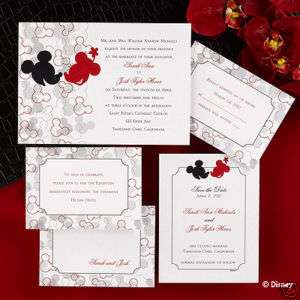 RED BLACK Disney MICKEY + MINNIE Wedding Invitations  