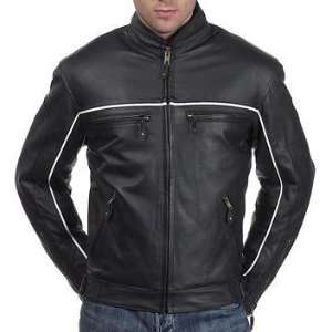 Mens Tall and Big Vented Leather Motorcycle Jacket, Reflective Stripes 
