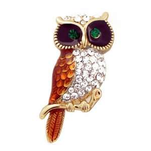 Austrian Crystal Owl Enamel Bird Pin Brooch Jewelry