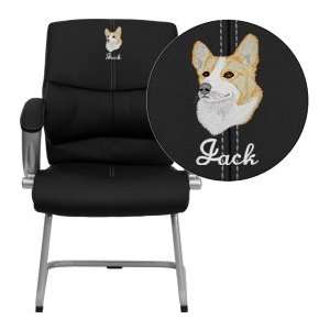    Embroidered Black Leather Executive Side Chair