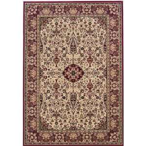   Ivory Floral Area Rug with Red Floral Border 7.90.