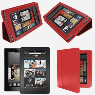 RED LEATHER CASE COVER FRAME STYLE FOR  KINDLE FIRE 7 TABLET 