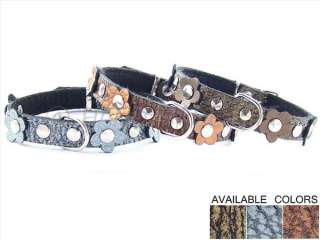 SMALL Genuine Leather Dog Cat Collar FLOWERS  