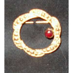  Goldtone Brooch pin with Red Rhinestone 