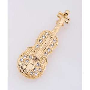    Rhinestone String Instrument Gold plated Pin Brooch Jewelry