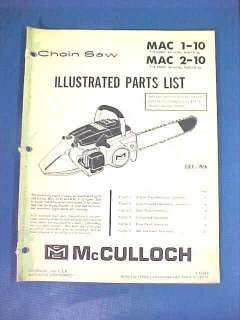 1966 McCULLOCH MAC 1 10 & 2 10 CHAINSAW PARTS MANUAL  