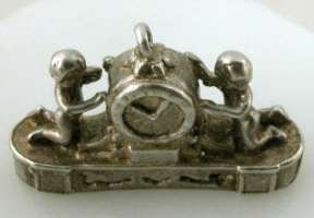 FINE Vintage English STERLING Silver Ormolu MANTLE CLOCK Charm CHERUBS