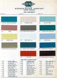 1955 CHEVY PAINT COLOR SAMPLE CHIPS CARD OEM COLORS  