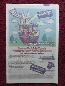 1982 Print Ad Bubble Yum Chewing Gum Six Flags Roller Coaster  