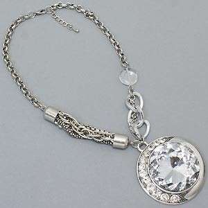  CHUNKY FASHION BIG SILVER CRYSTAL ROUND THICK CHAIN JEWELRY NECKLACE 