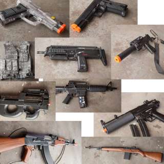 Large Airsoft Lot   AK47, MP7A1, M1A, P90, MP5, M16, Web Gear, Pistols 