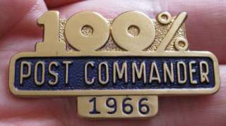 Large 1966 American Legion 100% POST COMMANDER Pin  