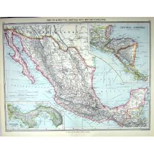  MEXICO CENTRAL AMERICA BRITISH HONDURAS ANTIQUE MAP c1897 