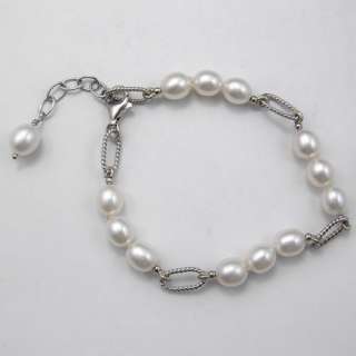 Handmade AA 7mm White Pearl Sterling Silver bracelet  