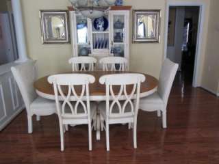 French Country Dining Room Set, Table, 6 Chairs, Hutch, Buttermilk 