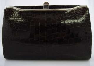 DESIGNER Vintage Brown Crocodile Clutch Handbag Bag  