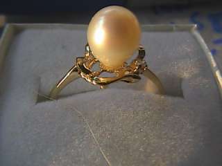 10K Yellow Gold Cultured Pearl and Diamond Ring  