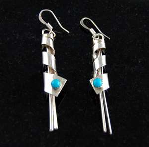   Yazzie Turquoise Dangle Earrings Twist Navajo Sterling Silver Jewelry