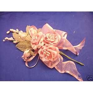  3 Dusty Rose Silk Satin Pearl & Organza Corsages 