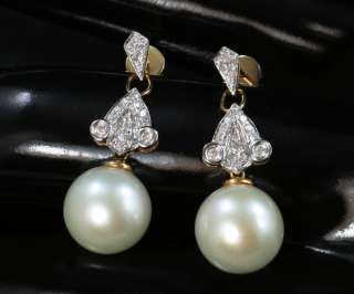 18K Antique Design Southsea Pearl & Diamond Earrings  