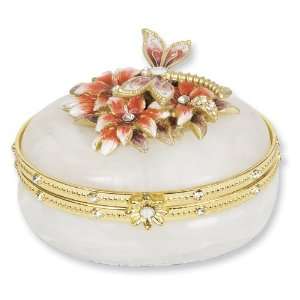  Enameled & Crystal White Dragonfly Trinket Box Jewelry