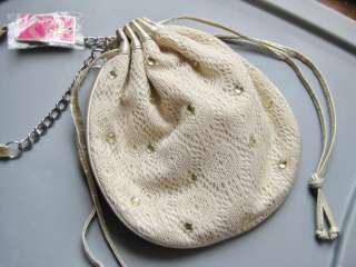   Crossbody Creme Ivory Gold Lace Crochet Purse Drawstring Handbag