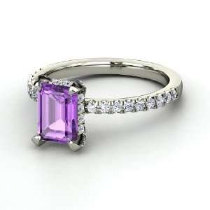   Reese Ring, Emerald Cut Amethyst Platinum Ring with Diamond Jewelry