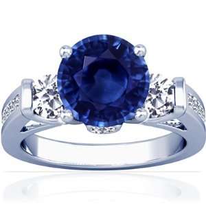 Platinum Round Cut Blue Sapphire Ring With Sidestones (GIA Certificate 
