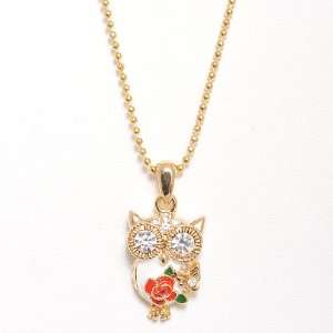  Gold Plated Crystal Deco Matahari White Owl Charm Necklace 