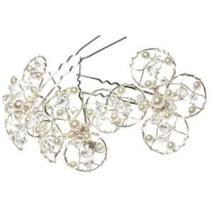  Colette Malouf Pearl and Crystal Flower Hairpins   Set of 