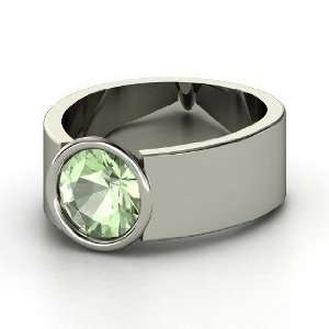  Ellen Ring, Round Green Amethyst Sterling Silver Ring 