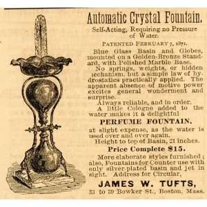  1876 Ad Automatic Crystal Water Fountain James W. Tufts 