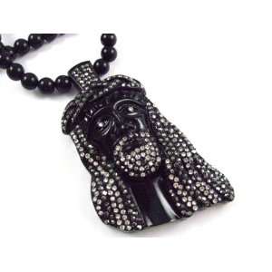  Jay Z Homica Black Rhinestone Jesus Pendant Bead Chain 