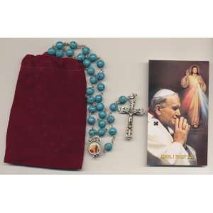 Pope John Paul II Blue Relic Rosary 2nd Class (Relic is Piece of 