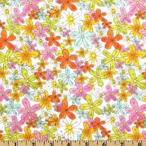  44 Wide Groovy Floating Floral White Fabric By The Yard 
