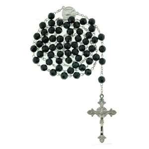 Faceted Black Crystal Link Rosary with Pope John Paul II and Benedict 