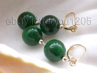 Natural 12mm Round Green Emerald Earrings Dangle 14K  