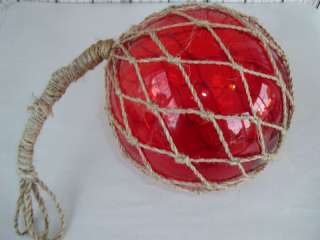 Red Glass Fishing Float ~ Fish Net Buoy Decor Luau  
