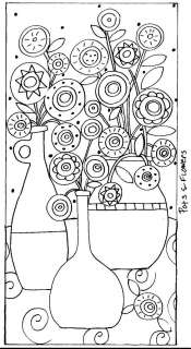 RUG HOOK PAPER PATTERN Pots & Flowers ABSTRACT FOLK ART Karla G  