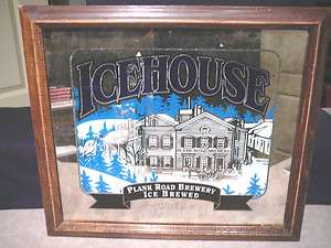 Vintage IceHouse (Lighted Mirror/Wood Framed Box) Beer Sign 24 x 21x 